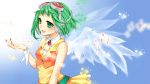  angel angel_wings green_eyes green_hair gumi happy headphones music nail_polish short_hair solo vocaloid wallpaper wings yayoi 