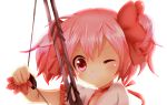  aiming_at_viewer arrow bow_(weapon) hair_ribbon kaname_madoka mahou_shoujo_madoka_magica pink_eyes pink_hair pov_aiming ribbon seleb629 smirk solo transparent_background twintails weapon wink yuiyuimoe 