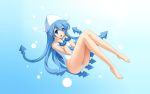  barefoot blue_eyes blue_hair cygnus hat ikamusume long_hair shinryaku!_ikamusume tentacles 