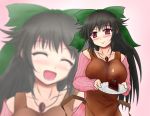  alternate_costume apron azumax blush cake candle closed_eyes contemporary detached_sleeves eyes_closed food happy jewelry long_hair necklace open_mouth plate red_eyes reiuji_utsuho ribbon smile solo touhou very_long_hair 