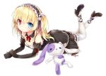  ankle_lace-up bad_id bangs black_gloves blonde_hair blue_eyes blush boku_wa_tomodachi_ga_sukunai bow child choker cross-laced_footwear down_blouse dress elbow_gloves embarrassed flat_chest frills frown garters gloves gothic_lolita hairband hasegawa_kobato heterochromia high_heels kona_(canaria) leg_garter legs_up lolita_fashion lolita_hairband lolita_headband long_hair looking_at_viewer lying no_bra on_stomach red_eyes shoes simple_background solo strap_slip stuffed_animal stuffed_toy thigh-highs thighhighs twintails two_side_up white_legwear 