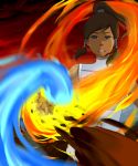  avatar bending blue_eyes brown_hair dark_skin earth_(element) fire hair_tubes halter_top halterneck korra legend_of_korra lentz ponytail solo water 