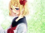   beauty blonde_hair blush braids close female flower hairpins kagamine_rin school_uniform seifuku short_hair solo tagme necktie vocaloid wallpaper yayoi  