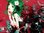  bare_shoulders crying dress flower flowers green_eyes green_hair gumi rose short_hair solo tears vocaloid wallpaper yayoi yayoi_(egoistic_realism) 