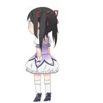  adapted_costume akemi_homura alternate_hairstyle black_hair chibi cosplay dress from_behind gloves hair_ribbon kaname_madoka kaname_madoka_(cosplay) kneehighs knt31 long_hair magical_girl mahou_shoujo_madoka_magica purple_eyes ribbon simple_background solo tsuzuya_(knt31) twintails violet_eyes white_gloves white_legwear 