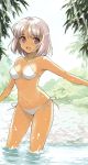  bikini bob_cut breasts cleavage fana_del_moral highres morisawa_haruyuki outstretched_arms photoshop pink_hair purple_eyes scan short_hair side-tie_bikini smile spread_arms swimsuit to_aru_hikuushi_e_no_tsuioku violet_eyes wading 