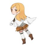  adapted_costume alternate_hairstyle blonde_hair boots cape chibi cosplay from_behind gloves hair_down knt31 long_hair magical_girl mahou_shoujo_madoka_magica miki_sayaka miki_sayaka_(cosplay) simple_background solo thigh-highs thighhighs tomoe_mami tsuzuya_(knt31) white_gloves white_legwear yellow_eyes zettai_ryouiki 