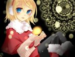  blonde_hair blue_eyes blush coat earmuffs hairpins kagamine_rin short_hair smile solo vocaloid yayoi 