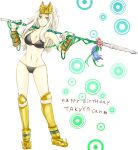  boots breasts cleavage genderswap happy_birthday ma_chao polearm shin_sangoku_musou solo spear swimsuit tako_(pixiv251252) weapon white_hair 