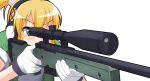  anti-materiel_rifle blonde_hair ear_protection gloves green_eyes gun hangaku iris_(material_sniper) material_sniper rifle scope sleeves_rolled_up sniper_rifle solo transparent_background weapon white_gloves 