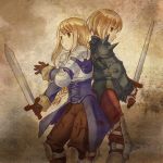  angelsyndrome armor back-to-back blonde_hair boots braid brown_eyes final_fantasy final_fantasy_tactics gloves long_hair ramza_beoulve single_braid spikes sword weapon 