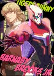  barnaby_brooks_jr blonde_hair dual_persona enmto glasses glowing green_eyes jacket jewelry male multiple_boys necklace neon_trim outstretched_arm red_jacket superhero tiger_&amp;_bunny 