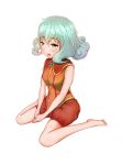  1girl emerada_etuva green_eyes green_hair hataraku_maou-sama! jewelry short_hair shorts sitting solo 