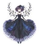  1girl bad_id beyond_another_darkness black_dress black_gloves black_hair character_request closed_eyes cross dress elbow_gloves eyeball eyes_closed feathers gloves hair_ornament hairband hat jewelry kona_(canaria) mayusumi_azaka mayuzumi_azaka necklace official_art pendant ribbon_choker short_hair solo wings 