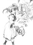  byeontae_jagga henshako lyrical_nanoha mahou_shoujo_lyrical_nanoha monochrome raising_heart ruins school_uniform sketch solo takamachi_nanoha twintails white_devil 