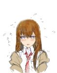  blush brown_hair embarrassed huke jacket long_hair makise_kurisu necktie simple_background sketch solo steins;gate 