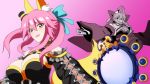  2girls animal_ears breasts caster_(fate/extra) cleavage dual_persona fate/extra_ccc fate_(series) fox_ears fox_tail japanese_clothes magi_the_labyrinth_of_magic mirror multiple_girls ofuda parody pink_hair projected_inset style_parody suiten_nikkou_amaterasu_yanoshisu_ishi tail twintails yakitori_(oni) yellow_eyes 