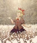  blonde_hair bow creepy doll_joints flower hair_bow lily_of_the_valley looking_up medicine_melancholy open_mouth plus-kitsch solo touhou yellow_eyes 