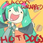  bacon detached_sleeves eating english food hatsune_miku headphones hot_dog hotdog necktie o_o open_mouth tongue toyota twintails vocaloid 