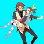  age_difference brown_eyes brown_hair carrying facial_hair father_and_daughter hair_ornament hairclip jacket kaburagi_kaede kaburagi_t_kotetsu male necktie oto69 outstretched_arms princess_carry short_hair shorts side_ponytail striped striped_legwear stubble thighhighs tiger_&amp;_bunny vest waistcoat 