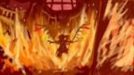  artist_request fire flandre_scarlet glowing glowing_eyes orange_(color) outstretched_arms red_eyes side_ponytail silhouette solo source_request spread_arms the_embodiment_of_scarlet_devil touhou window wings 