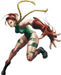  1girl blonde_hair blue_eyes boots braid breasts cammy_white camouflage capcom fingerless_gloves gloves hat highres leotard long_hair muscle official_art simple_background solo street_fighter street_fighter_x_tekken twin_braids white_background 