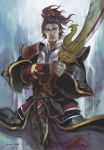  armor black_eyes black_hair dynasty_warriors hat koei male sangoku_musou shield short_hair solo sun_quan sword warrior weapon 