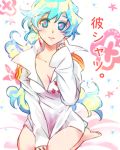  1girl barefoot bottomless earrings jewelry multicolored_hair nia_teppelin smile solo symbol-shaped_pupils taira_momen tengen_toppa_gurren-lagann tengen_toppa_gurren_lagann two-tone_hair 