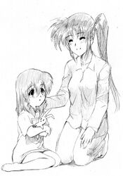  doll henshako lyrical_nanoha mahou_shoujo_lyrical_nanoha mahou_shoujo_lyrical_nanoha_strikers monochrome side_ponytail sketch takamachi_nanoha vivio 