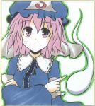  ghost hat hitodama japanese_clothes marker_(medium) mochitsuki_ado mochizuki_ado pink_eyes pink_hair saigyouji_yuyuko shikishi short_hair solo touhou traditional_media triangular_headpiece 