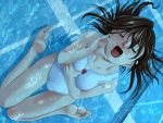  artist_request barefoot brown_hair bubble closed_eyes eyes_closed feet game_cg one-piece_swimsuit open_mouth pool school_swimsuit swimsuit underwater water 
