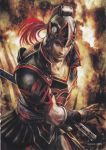  armor close dynasty_warriors fire grey_eyes helmet katana koei male sangoku_musou scratch shield solo sword warrior weapon zhou_tai 