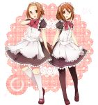  alternate_costume bad_id black_legwear bowtie brown_eyes brown_hair cosplay enmaided hair_ornament hair_ribbon hairclip highres hirasawa_yui k-on! kneehighs maid mary_janes multiple_girls naru_(andante) open_mouth pantyhose ribbon shoes short_hair tainaka_ritsu white_legwear 