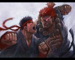  battle beads black_hair boyaking clenched_hand clenched_hands dougi evil_ryu evil_ryuu fist glowing glowing_eyes gouki headband jewelry letterboxed multiple_boys necklace open_mouth prayer_beads red_hair redhead ryuu_(street_fighter) short_hair street_fighter topknot 