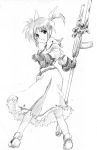  byeontae_jagga henshako lyrical_nanoha mahou_shoujo_lyrical_nanoha monochrome raising_heart sketch solo takamachi_nanoha twintails 