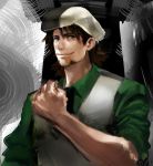  airspace bad_id beard brown_eyes brown_hair cap clenched_hand face facial_hair fist hat kaburagi_t_kotetsu male realistic smile solo tiger_&amp;_bunny 