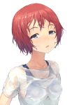  bad_id black_eyes bust face highres maeda_risou one-piece_swimsuit original red_hair redhead risoumaeda school_swimsuit see-through short_hair simple_background solo swimsuit swimsuit_under_clothes wet wet_clothes white_background 