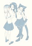  &gt;_&lt; animal_ears bad_id black_hair black_legwear blush closed_eyes eyes_closed fang fukuji_mihoko hair_ornament hairclip ikeda_kana incipient_kiss long_hair monochrome open_mouth pantyhose pulling_back saki school_uniform serafuku short_hair skirt smile takei_hisa tokumi_yuiko yuri 