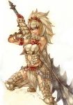  ano_(anomiya) armor armpits bad_id barioth_(armor) capcom fur gauntlets huge_weapon kunai mane monster_hunter monster_hunter_portable_3rd red_eyes solo spikes sword vambraces weapon white_hair 
