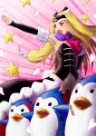  armpits bandaid bird blonde_hair brown_hair corset fujii_isana hat heart long_hair mawaru_penguindrum open_mouth outstretched_arm penguin penguin_1-gou penguin_2-gou penguin_3-gou pink_eyes princess_of_the_crystal star takakura_himari 