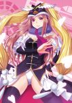  bird black_gloves black_legwear brown_hair elbow_gloves gloves hand_on_hip hat heart highleg kichiroku long_hair mawaru_penguindrum open_mouth penguin pink_eyes princess_of_the_crystal solo takakura_himari thigh-highs thighhighs 