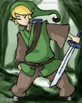  blonde_hair closed_eyes eyes_closed hat link male nintendo okami ookami_(game) parody scabbard sheath style_parody sword the_legend_of_zelda tunic watermark weapon 