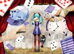  blue_eyes blue_hair card cards choker curtains doll dress falling_card hands hatsune_miku highres karakuri_pierrot_(vocaloid) long_hair mary_janes mask pantyhose pigeon-toed pigeon_toed pocket_watch shoes stage twintails vocaloid watch yache 