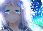  bad_id blue_eyes flower hanagerian honma_meiko silver_hair solo tears 