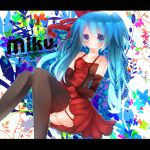  bad_id bare_shoulders blue_eyes blue_hair blush dress elbow_gloves garter_straps gloves hatsune_miku letterboxed long_hair sitting smile solo thigh-highs thighhighs twintails very_long_hair vocaloid yamada_ino 