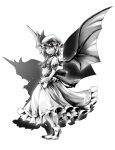  bad_id bat_wings dress hat monochrome red_eyes remilia_scarlet shadow simple_background solo spot_color tatami_(loop) touhou wings wrist_cuffs 