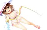  :d absurdres bare_legs bikini breasts brown_eyes brown_hair buriki cleavage cover denpa_onna_to_seishun_otoko dress_shirt dvd_cover fang foreshortening hair_ribbon hat highres hose large_breasts leaning_forward looking_at_viewer mifune_ryuuko official_art open_clothes open_mouth open_shirt ribbon sandals see-through shirt short_hair side-tie_bikini simple_background smile solo string_bikini striped striped_bikini striped_swimsuit sun_hat swimsuit swimsuit_under_clothes tied_up_hair water 