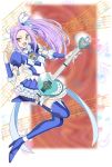  blue_legwear boots brooch cure_beat dress frills g-clef_(suite_precure) guitar hair_ornament hair_ribbon heart highres instrument jewelry kurokawa_ellen love_guitar_rod magical_girl musical_note precure ribbon sabachiyo_land siren_(suite_precure) smile solo staff_(music) suite_precure thigh-highs thigh_boots thighhighs yellow_eyes 