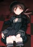  alternate_costume breasts brown_eyes brown_hair checkered checkered_floor cleavage cleavage_cutout gertrud_barkhorn gothic gothic_lolita lolita_fashion lying on_back panties shimada_fumikane sketch solo strike_witches thigh-highs thighhighs twintails underwear white_panties young 