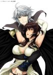  breasts brown_hair cape cleavage dark_lord dark_lord_(game) elbow_gloves gloves grey_eyes isse mole red_eyes silver_hair 
